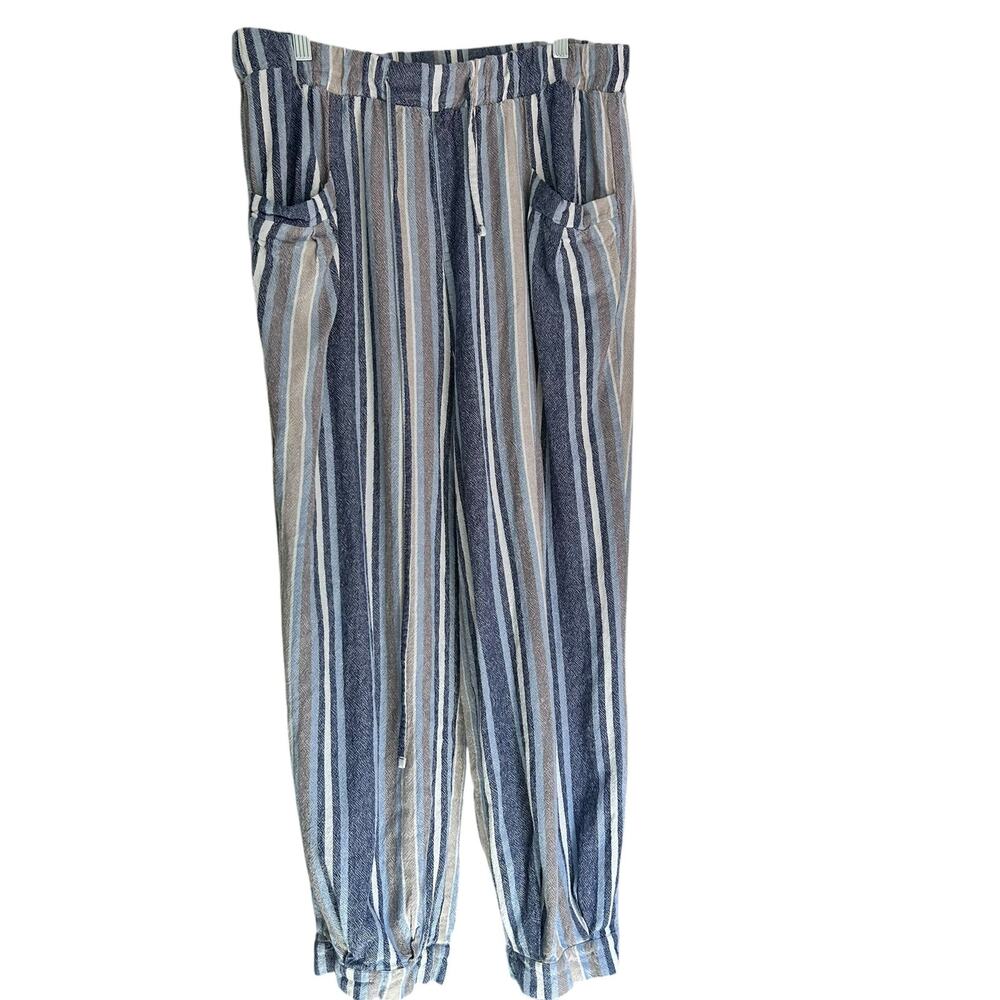Royalty for Me Linen Blend Boho Nautical Ankle Jogger Wide Leg High Waist SZ L